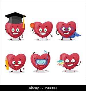Élève de l'école de l'amour rouge bonbon personnage de dessin animé avec diverses expressions.Illustration vectorielle Illustration de Vecteur