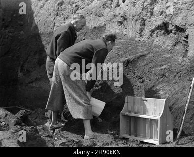 Biskupin, 1947.Wykopaliska nad brzegiem Jeziora Biskupiñskiego. mw PAP Dok³adny miesi¹c i dzieñ wydarzenia nieustalone.Biskupin, 1947.Fouilles sur la rive du lac Biskupinskie. mw PAP Banque D'Images