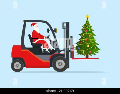 Le Père Noël en chariot élévateur rouge Illustration de Vecteur