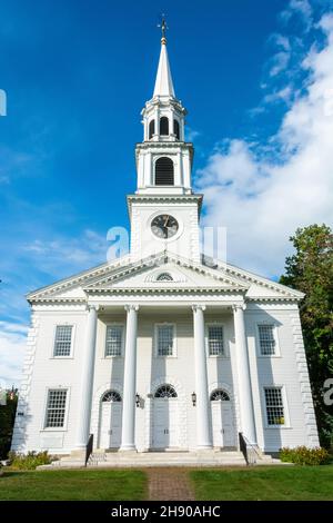 Williamstown, Massachusetts, États-Unis - 14 septembre 2016.Construction de la première église congrégationale, UCC, à Williamstown, ma. Banque D'Images