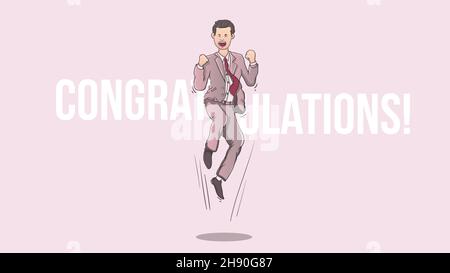 homme d'affaires sauter avec félicitations grand texte vecteur iilustraation Illustration de Vecteur