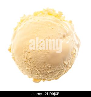 une seule cuillère de glace à la vanille de l'air isolée sur fond blanc Banque D'Images