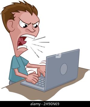 Angry stress Man criant sur Laptop Cartoon Illustration de Vecteur