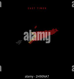 Carte à motif points carrés du Timor oriental.Carte de pixels en pointillés du Timor-Leste avec couleurs de drapeau national isolées sur fond noir.Illustration vectorielle. Illustration de Vecteur