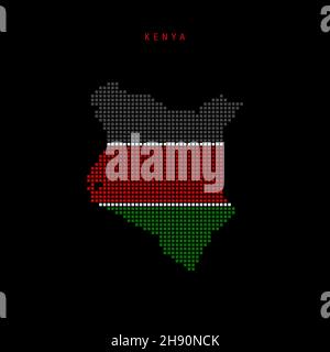 Carte à motif points carrés du Kenya.Carte des pixels en pointillés du Kenya avec couleurs de drapeau national isolées sur fond noir.Illustration vectorielle. Illustration de Vecteur