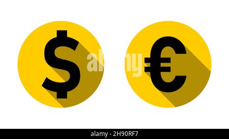 DOLLAR AMÉRICAIN Euro change signe ou ensemble d'icônes avec un motif de pièce d'or et un effet d'ombre 3D.Image vectorielle. Illustration de Vecteur