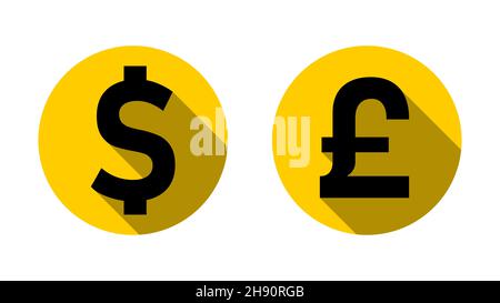 DOLLAR AMÉRICAIN Livre britannique ou Sterling taux de change devise signe ou ensemble d'icônes avec un style de pièce et effet d'ombre 3D.Image vectorielle. Illustration de Vecteur