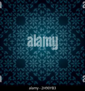 Dentelle décorative sur fond bleu, motif de fleurs Illustration de Vecteur