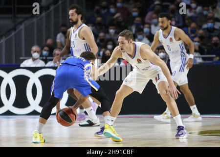 Madrid, Espagne, 2 décembre 2021, Fabien Caueur du Real Madrid lors du match de basket-ball Euroligue de Turkish Airlines entre Real Madrid et Maccabi Playtika tel Aviv le 2 décembre 2021 au Wizink Centre de Madrid, Espagne - photo: Laurent Lairys/DPPI/LiveMedia Banque D'Images