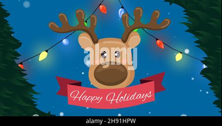 Image numérique composite de la tête de renne avec texte de joyeuses fêtes et de la Bunkting contre le ciel Banque D'Images