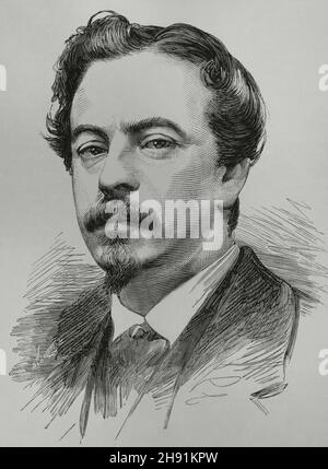 Ignacio Suárez Llanos (1830-1881).Peintre et illustrateur espagnol du XIXe siècle.Portrait.Gravure.La Ilustración Española y Americana, 1882. Banque D'Images