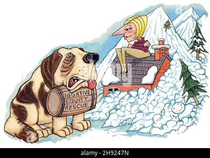 Concept art, illustrant le piège négatif des capitaux propres, et les nombreux plans de sauvetage hypothécaire offerts par une variété de prêteurs monétaires, banques ou gouvernements. Banque D'Images