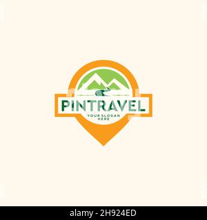 Design moderne avec logo PIN TRAVEL Road Street Mountain Illustration de Vecteur