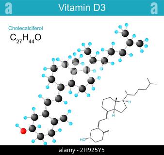 Vitamine D3.Formule structurale chimique moléculaire du cholécalciférol et modèle d'un type de vitamine D. Illustration vectorielle Illustration de Vecteur