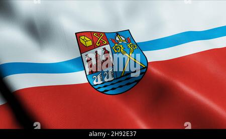 3D Illustration d'un drapeau de Kołobrzeg, un drapeau de la ville de Pologne Banque D'Images