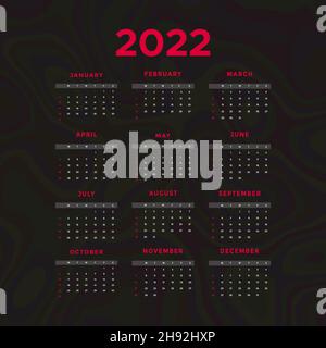 Modèle de 2022 vecteur de calendrier 2022 couleurs sombres, modifiable et simple. Illustration de Vecteur