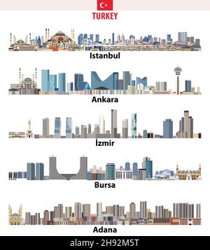 Ensemble de vecteurs Skylines des plus grandes villes turques Illustration de Vecteur