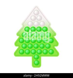 Jouet de violon tendance popit de Noël - sapin de Noël dans les couleurs vertes et blanches.Sapin de Noël coloré jouet pop IT.Bulle sensorielle tendance popit f Illustration de Vecteur