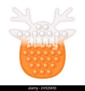 Jouet de violon tendance popit de Noël - renne de Noël dans les couleurs orange et blanc.Jouet pop IT coloré de cerf du nouvel an.Bulle sensorielle tendance popit f Illustration de Vecteur