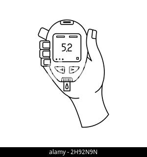 Illustration vectorielle d'un dispositif de mesure des taux de sucre dans le sang à la maison.Glucomètre pour diabétiques.Dessin au trait Illustration de Vecteur