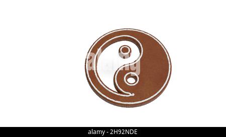 rendu 3d de biscuit de pain d'épice en forme de symbole de yin yang isolé sur fond blanc avec glaçage blanc Banque D'Images