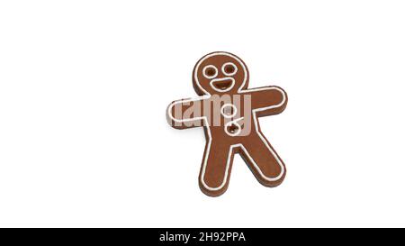 Rendu 3d de biscuit de pain d'épice en forme de symbole de l'homme de pain d'épice pour Noël isolé sur fond blanc avec glaçage blanc Banque D'Images