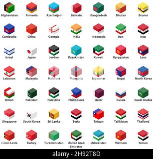 tous les drapeaux des pays asiatiques dans le cube ensemble de vecteurs de conception isométrique Illustration de Vecteur