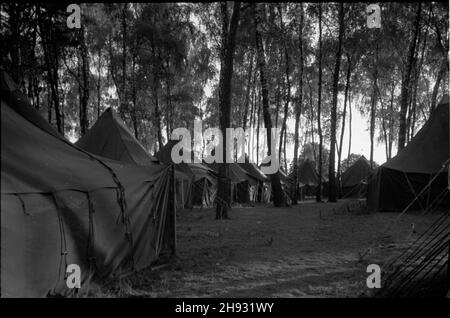 Gniezno, 1947-05-27.Pierwszy ogólnopolski zlot junaków Przysposobienia Rolniczo-Wojskowego (PRW) W GnieŸnie.NZ. Namioty na terenie obozu. ps/ms PAPGniezno, 27 mai 1947.Le premier congrès national des jeunes agriculteurs à Gniezno.Photo : les tentes dans le camp. ps/ms PAP Banque D'Images