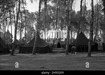 Gniezno, 1947-05-27.Pierwszy ogólnopolski zlot junaków Przysposobienia Rolniczo-Wojskowego (PRW) W GnieŸnie.NZ. Namioty na terenie obozu PRW. ps/ms PAPGniezno, 27 mai 1947.Le premier congrès national des jeunes agriculteurs à Gniezno.Photo : les tentes dans le camp. ps/ms PAP Banque D'Images