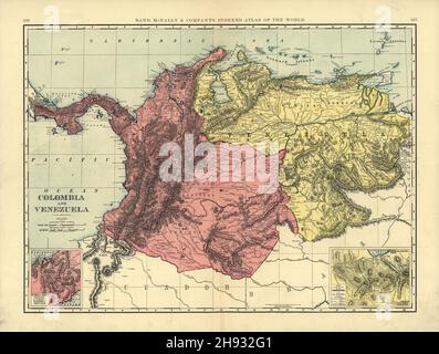 Carte colorée Colombie et Venezuela en Amérique du Sud, Rand, McNally & Co., c1898. Banque D'Images