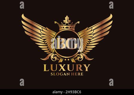 Luxury Royal WiNG lettre BG Crest couleur or logo Vector, logo Victory, logo Crest, logo WiNG, logo Vector . Illustration de Vecteur