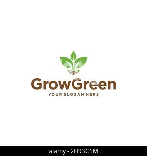 Design minimaliste du logo GrowGreen Leaves Illustration de Vecteur