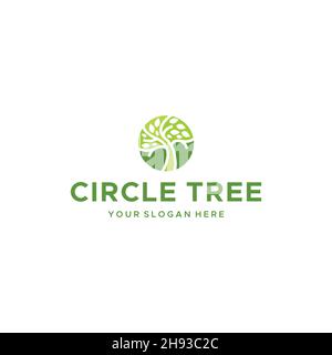 Design minimaliste DU LOGO REPRÉSENTANT UN ARBRE CIRCULAIRE et des feuilles de plantes Illustration de Vecteur
