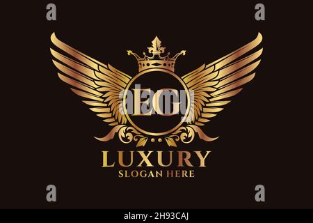 Aile royale de luxe lettre EG Crest couleur or logo Vector, logo Victory, logo Crest, logo WiNG, logo Vector . Illustration de Vecteur