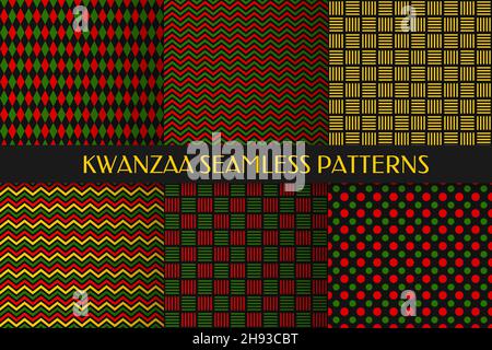 Motif Kwanzaa sans coutures.Arrière-plan géométrique abstrait.Ensemble de 6 motifs vectoriels.Parfait pour emballer du papier, du tissu, des scrapbooking, etc Illustration de Vecteur