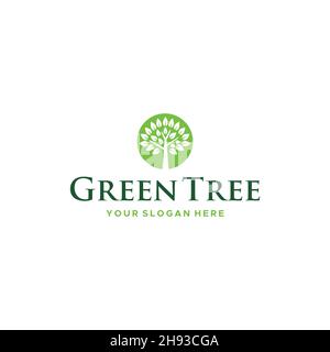 Motif minimaliste VERT ARBRE feuilles plantes logo Illustration de Vecteur