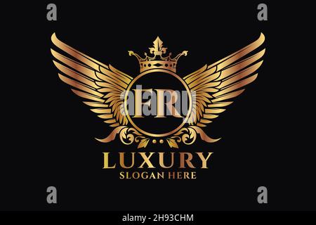 Aile royale de luxe lettre FR Crest couleur or logo Vector, logo Victory, logo Crest, logo WiNG, logo Vector . Illustration de Vecteur