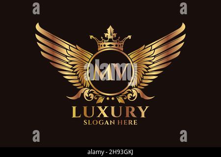 Luxe aile royale lettre MV Crest couleur or logo Vector, logo Victory, logo Crest, logo WiNG, logo Vector . Illustration de Vecteur