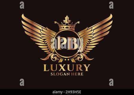 Aile royale de luxe lettre PB Crest couleur or logo Vector, logo Victory, logo Crest, logo WiNG, logo Vector . Illustration de Vecteur