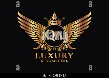 Aile royale de luxe lettre QA Crest couleur or logo Vector, logo Victory, logo Crest, logo WiNG, logo Vector . Illustration de Vecteur