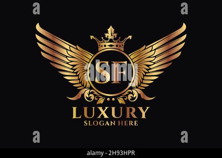 Luxury Royal WiNG lettre SF Crest couleur or logo Vector, logo Victory, logo Crest, logo WiNG, logo Vector . Illustration de Vecteur