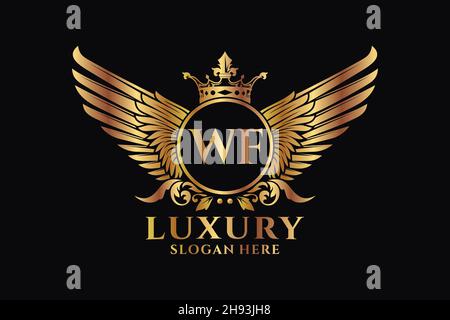 Luxury Royal WiNG lettre WF Crest couleur or logo Vector, logo Victory, logo Crest, logo WiNG, logo Vector . Illustration de Vecteur