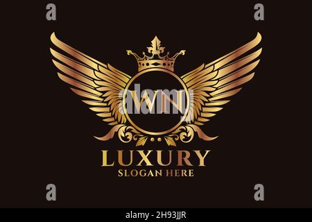 Luxe aile royale lettre WN Crest couleur or logo Vector, logo Victory, logo Crest, logo WiNG, logo Vector . Illustration de Vecteur