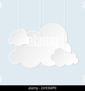 Ensemble de papier blanc découpé.3D origami météo infoboard publicité carte postale vierge bannière nuageux stockage de fichiers.Autocollant vente promotion information importante étiquette de réduction icône météorologie style de dessin animé Illustration de Vecteur