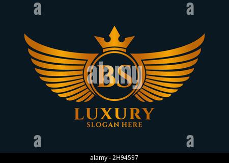 Aile royale de luxe lettre BS Crest couleur or logo Vector, logo Victory, logo Crest, logo WiNG, logo Vector . Illustration de Vecteur