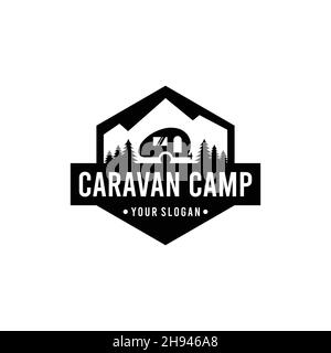 Motif vintage CARAVAN CAMP silhouette car logo Illustration de Vecteur