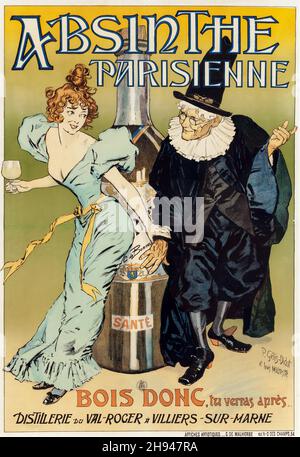 P. GELIS-DIDOT (français, 19th siècle) et LOUIS MALTAIS (français, 19th siècle). Absinthe parisienne, Bois donc 1894. Ancienne affiche publicitaire sur l'alcool. Banque D'Images