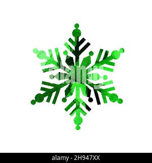 Aquarelle peinture verte silhouette d'un flocon de neige.Joyeux Noël et Bonne Année.Illustration d'hiver pour le design.Isolé sur fond blanc Banque D'Images