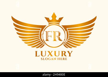 Aile royale de luxe lettre FR Crest couleur or logo Vector, logo Victory, logo Crest, logo WiNG, logo Vector . Illustration de Vecteur