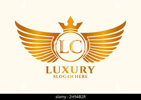 Luxury Royal WiNG lettre LC Crest couleur or logo Vector, logo Victory, logo Crest, logo WiNG, logo Vector . Illustration de Vecteur